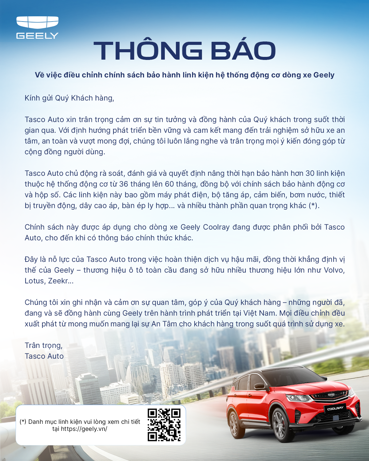 Chính sách bảo hành Geely Gia Định
